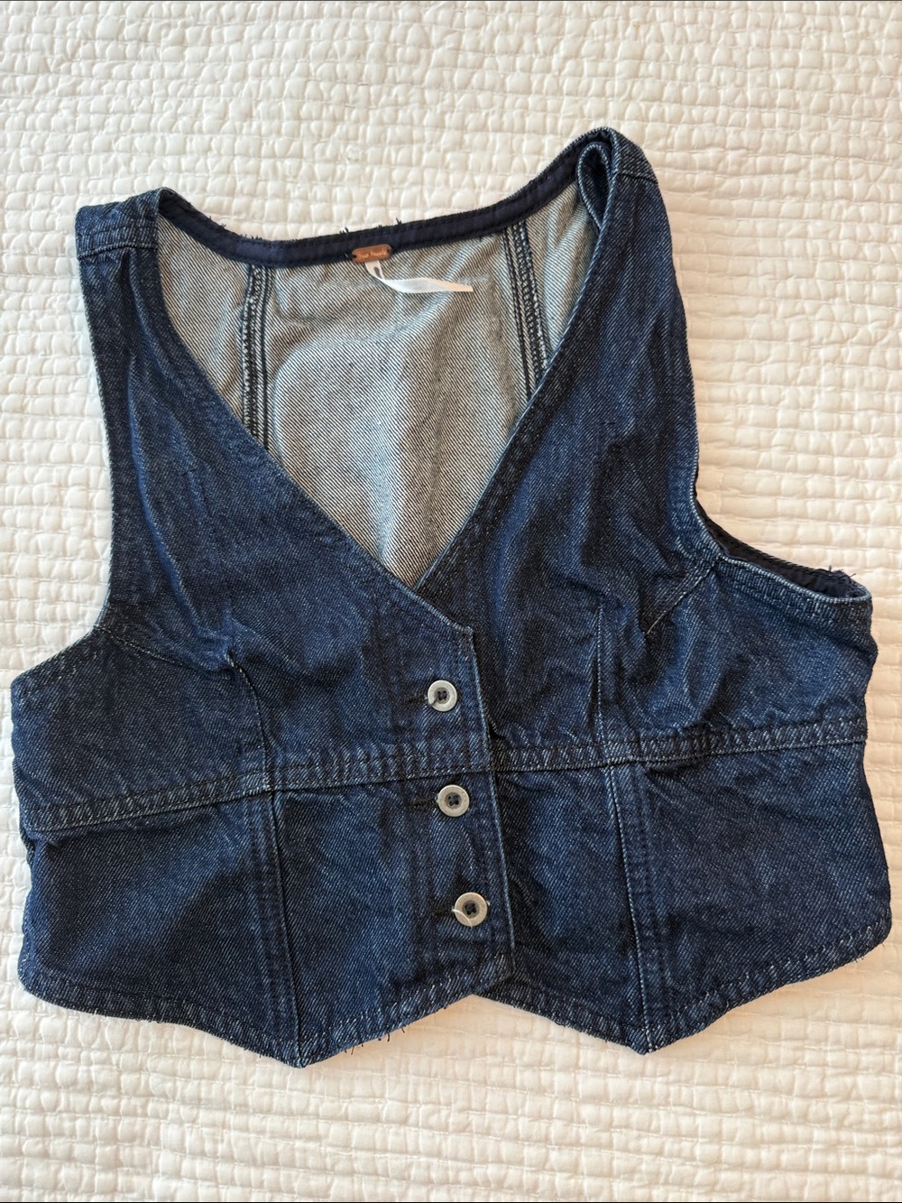 Free People Dark Denim Button Front Vest - Blue